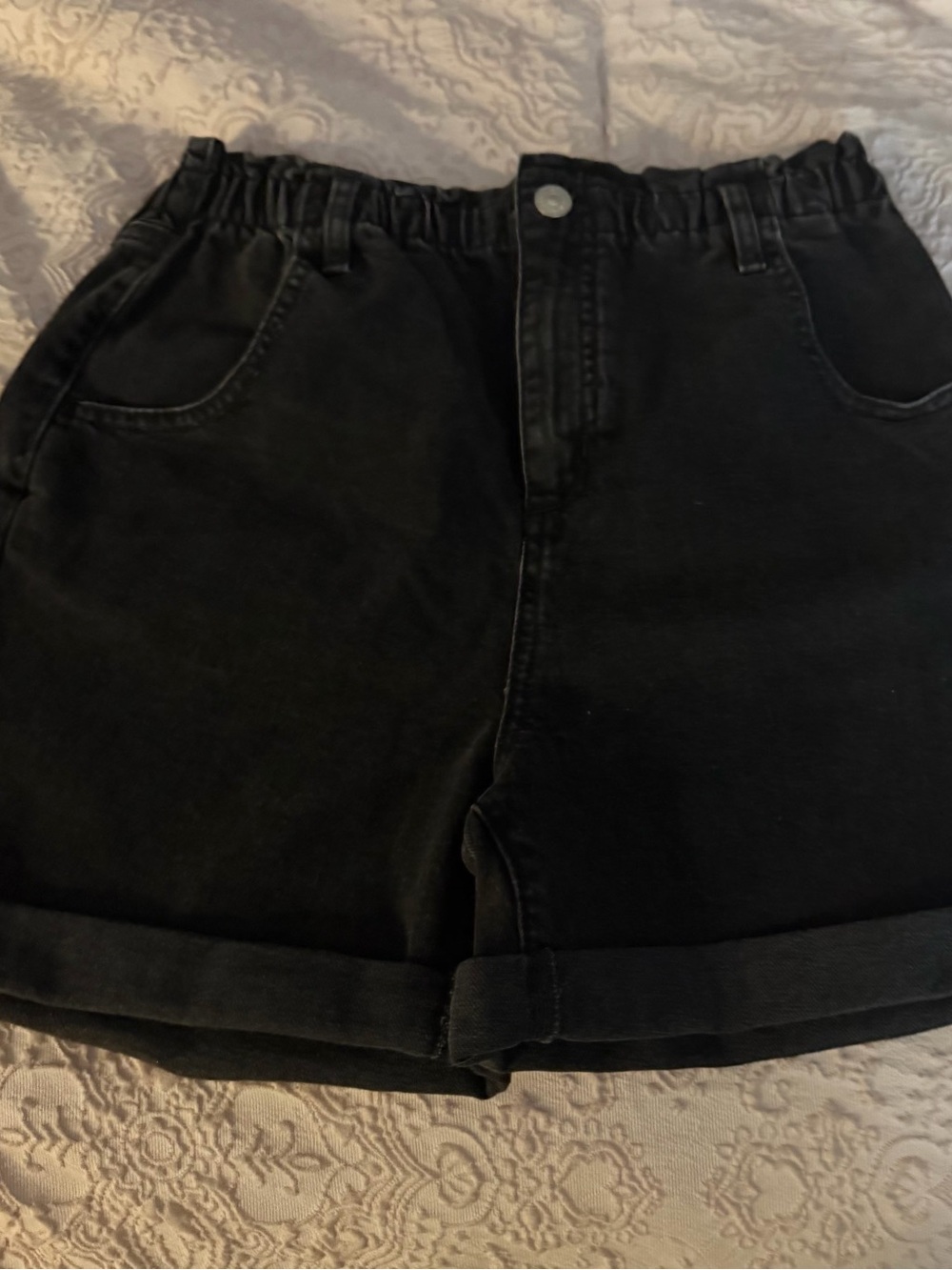 The Children's Place Black Paperbag Waist Denim Shorts. Size 14/16